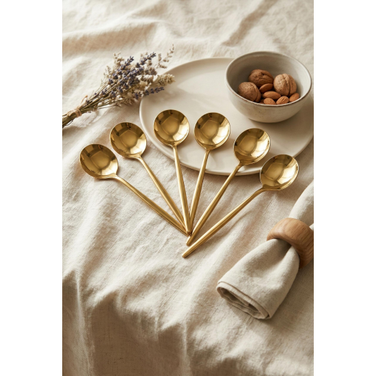 6'lı Lüks Gold Paslanmaz Çelik Yemek Kaşığı Seti (21 cm)
