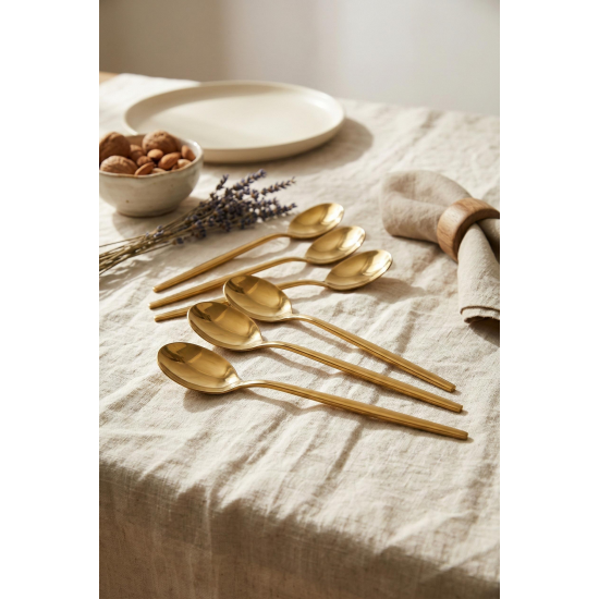 6'lı Lüks Gold Paslanmaz Çelik Yemek Kaşığı Seti (21 cm)