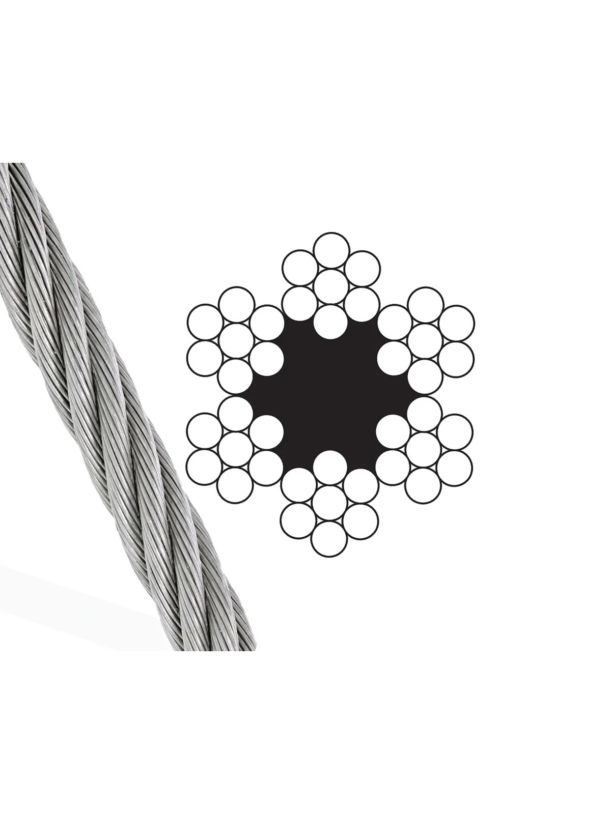 6X7 FC Lif Özlü Galvaniz Çelik Halat 5 mm