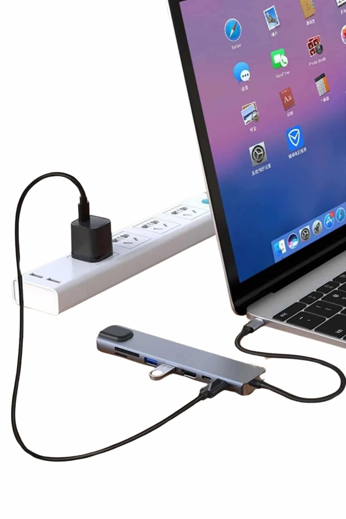 8 Port Çoklayıcı Macbook Ile Uyumlu Çoğaltıcı Type-C dönüştürücü TF SD kart