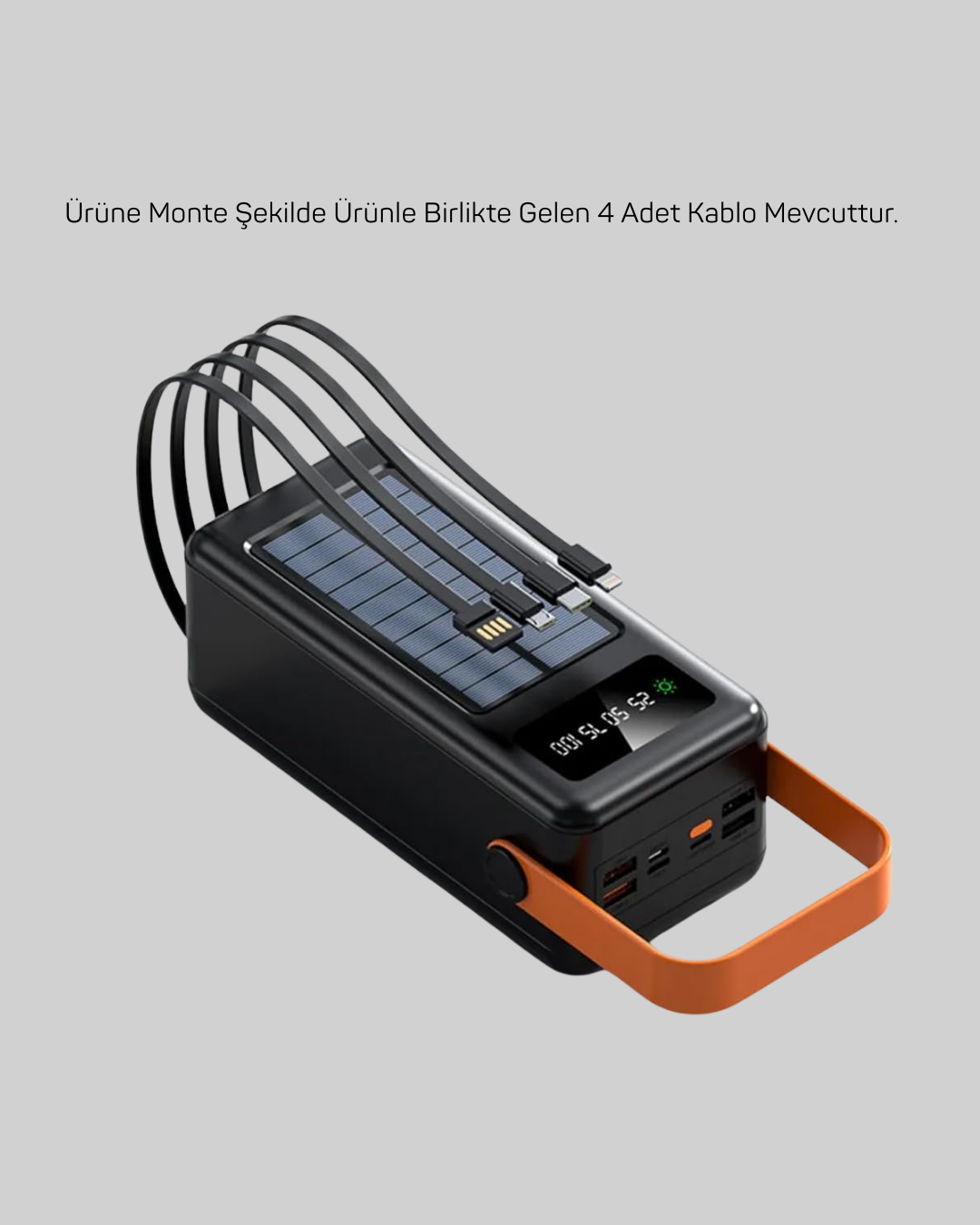 80000 mAh Güneş Enerjili Powerbank 4 Kablolu Type C Lightning Micro USB