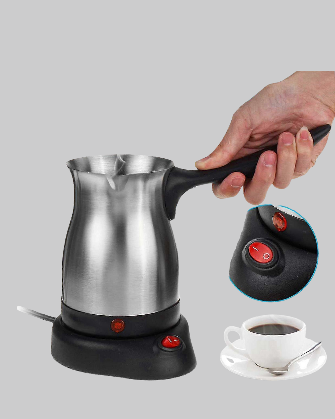 800W Paslanmaz Elektrikli Cezve Gizli Rezistans ve Ergonomik Kulp