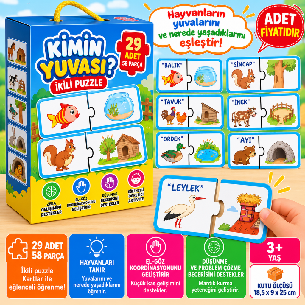 8513 2 Lİ KİMİN YUVASI PUZZLE KUTULU