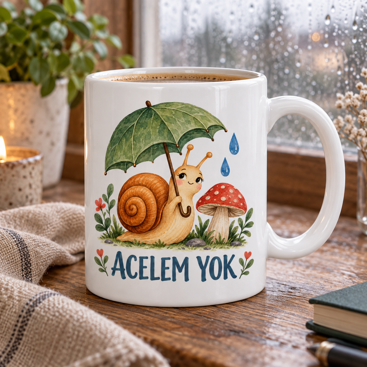 Acelem Yok Şemsiyeli Salyangoz Tasarımlı Porselen Kupa - MODEL 266