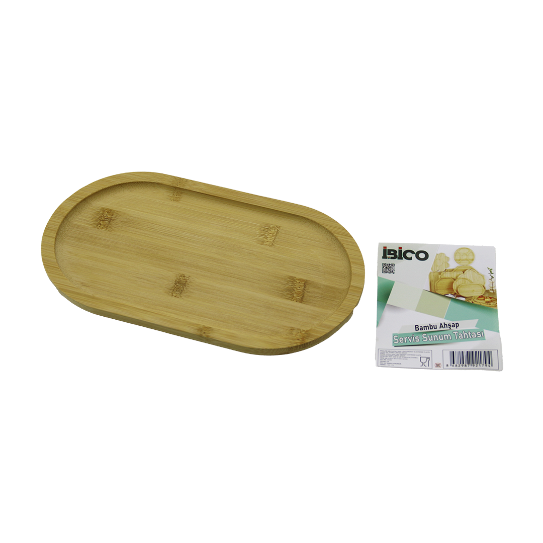 Ahşap Bambu Oval Mini Servis Tepsisi 25 x 14 x 1.4 cm