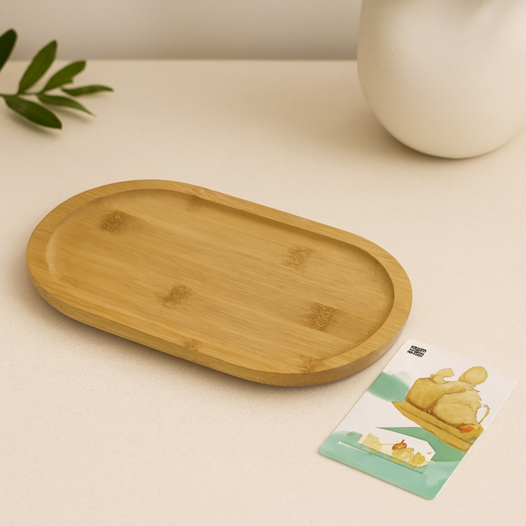 Ahşap Bambu Oval Mini Servis Tepsisi 25 x 14 x 1.4 cm
