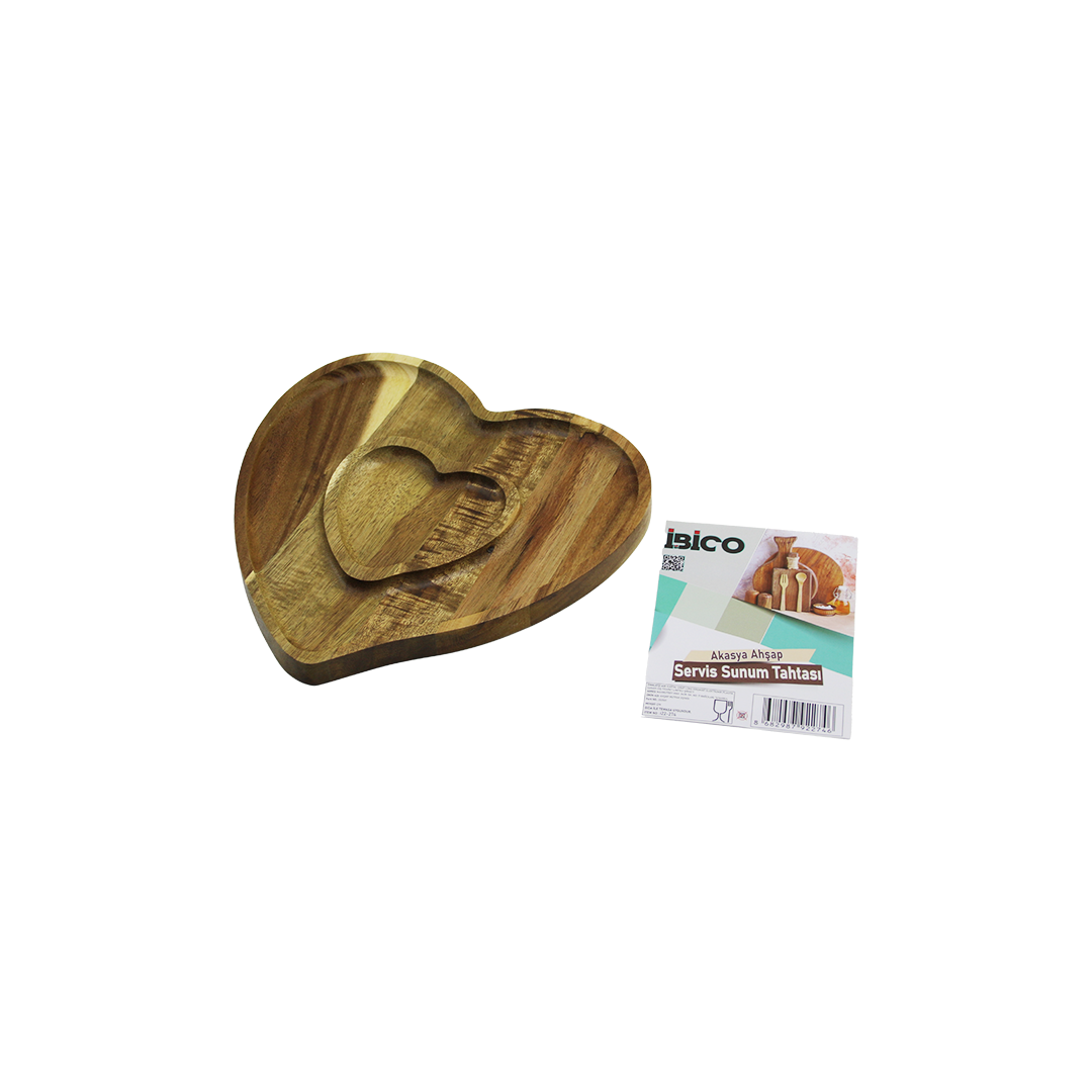 Ahşap Bambu Servis Tepsisi 2 Bölmeli Kalp Model 20x19.5x1.5 cm