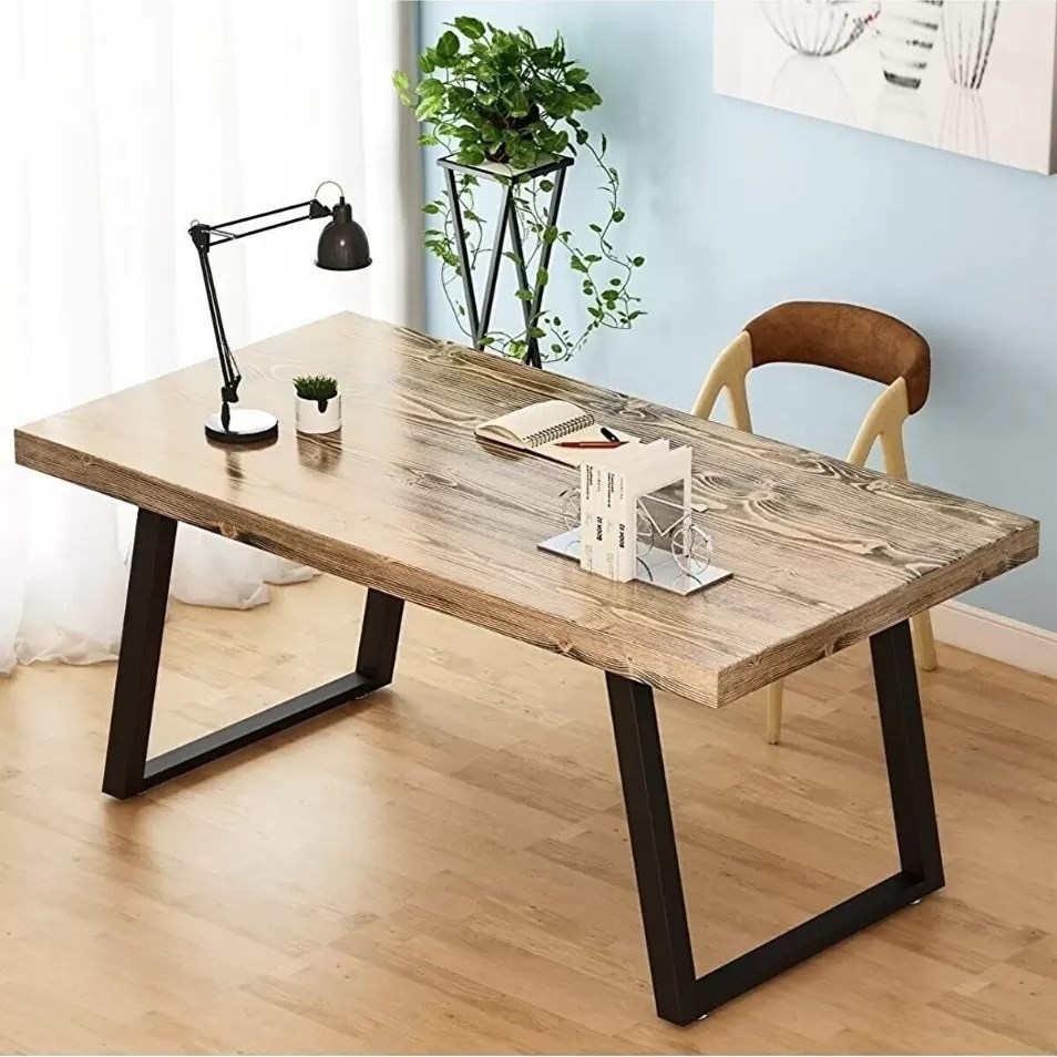Ahşap Masif Ağaç Doğal Çalışma Masası Demir Iskelet Ofis Masası 70 x 150