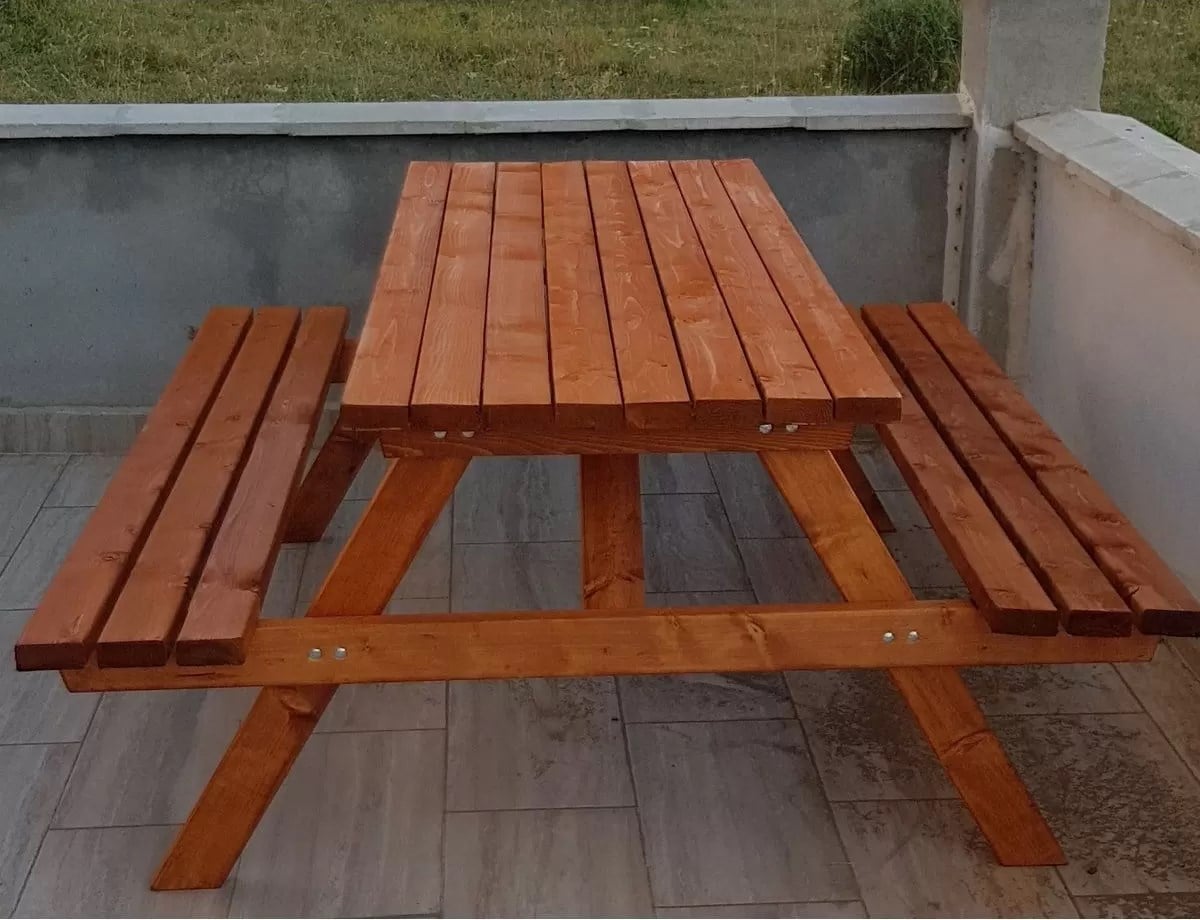 Ahşap Piknik Masası ? Ormancı Masası (6 Kişilik) | Teak Rengi