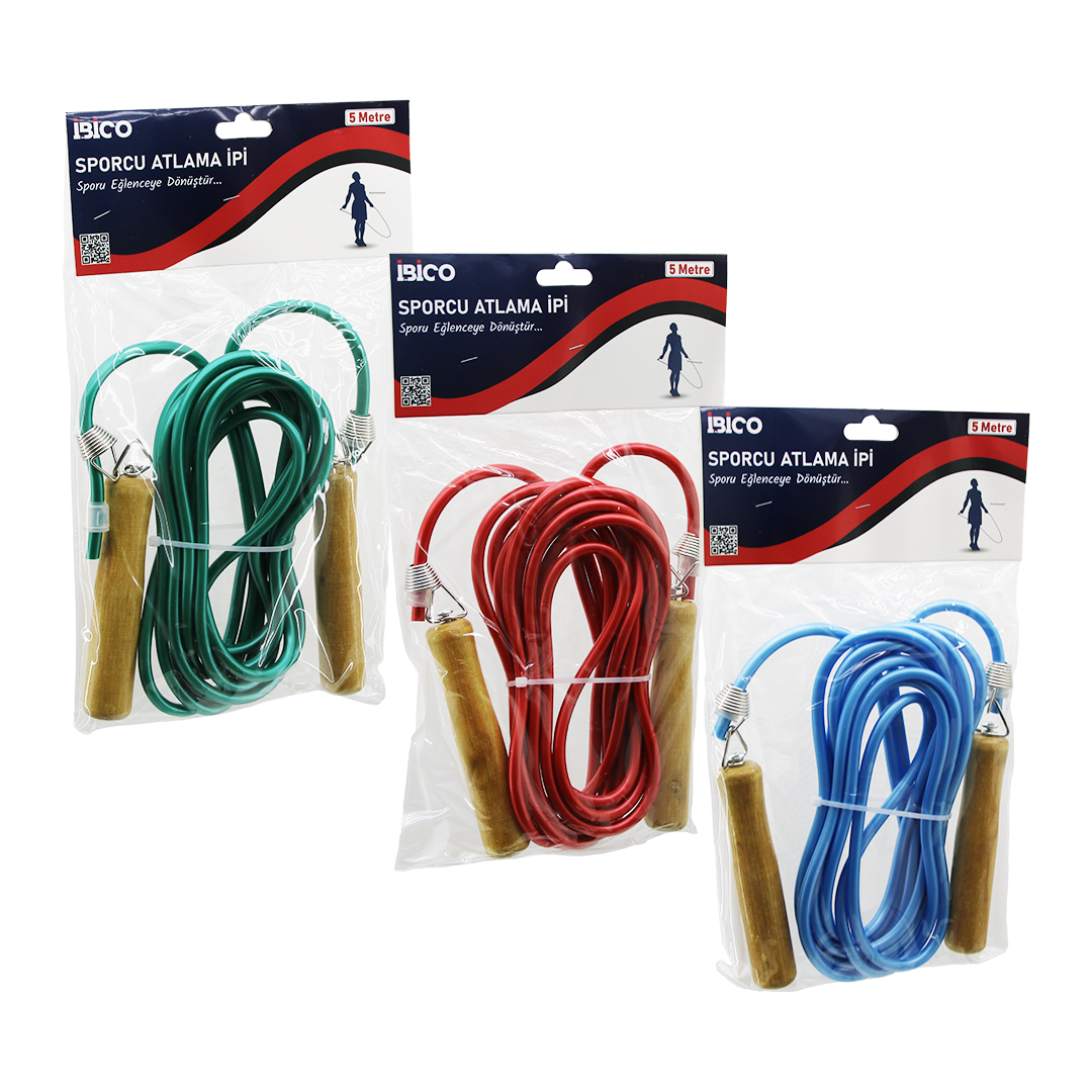 Ahşap Saplı PVC Atlama İpi 5 m - Renkli