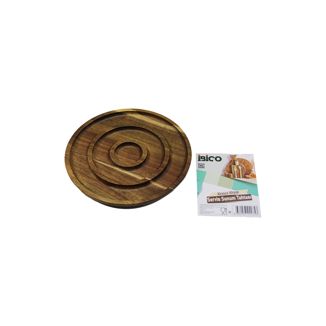 Akasya Ahşap 3 Bölmeli Yuvarlak Servis Tepsisi 20 cm - 50li Paket