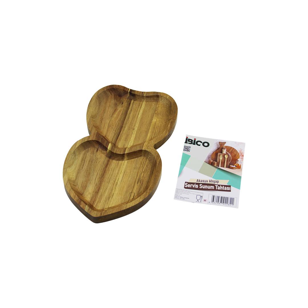 Akasya Kalpli 2 Bölmeli Ahşap Servis Tepsisi 25x14x1.4 cm