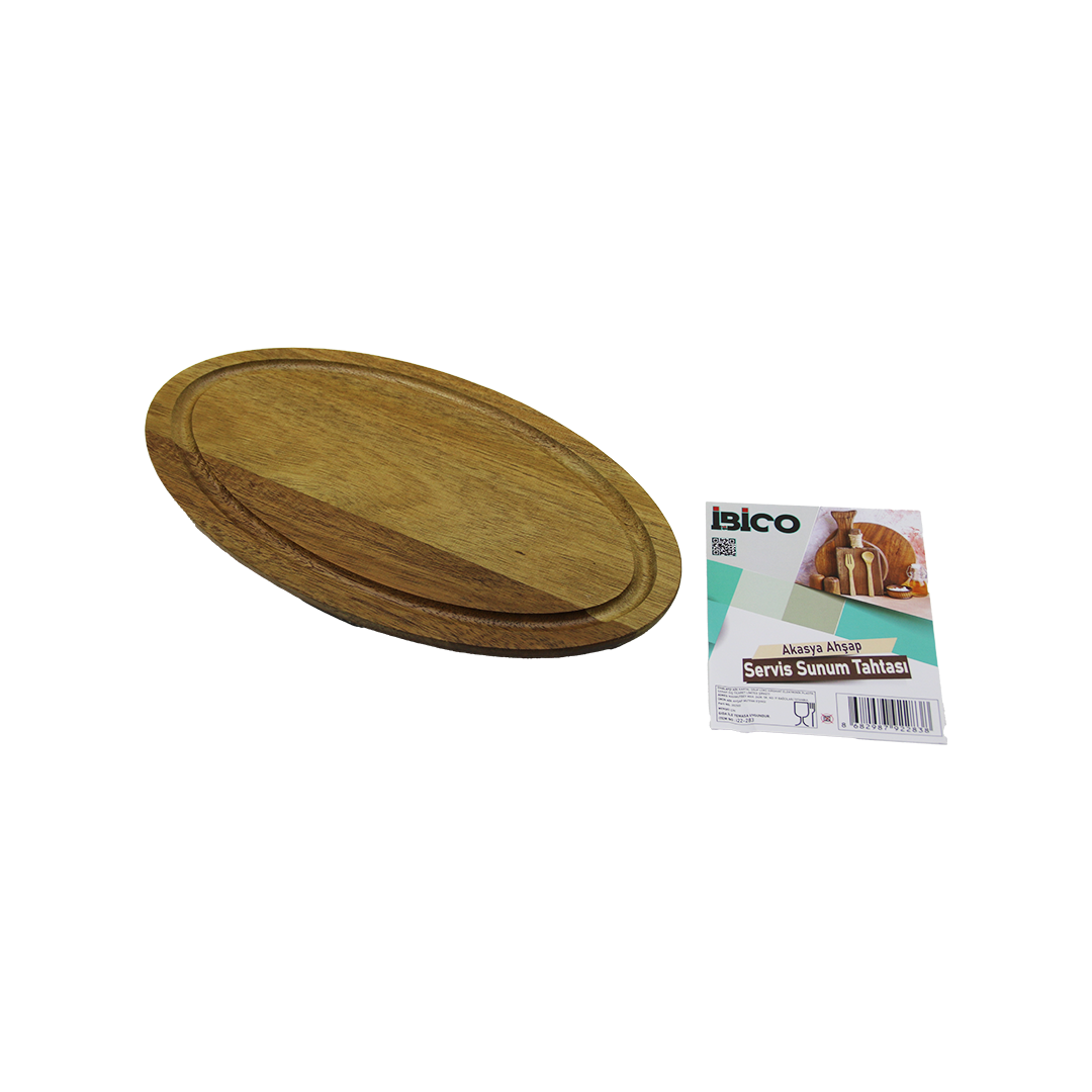 Akasya Oval Ahşap Servis Tepsisi (Kenar Kanallı) 24.8x13.8x1.4 cm