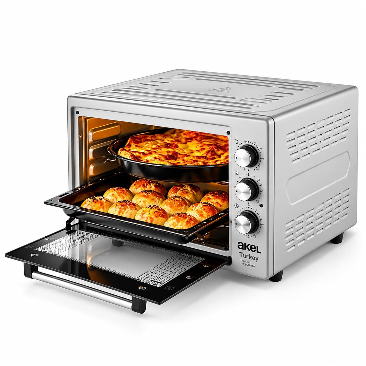 Akel Af-280 ( Saatli) Kare Midi Fırın ( 1200w & 32lt Hacim) ( 3 Kademeli Güç) ( Ayarlanabilir Termostat)
