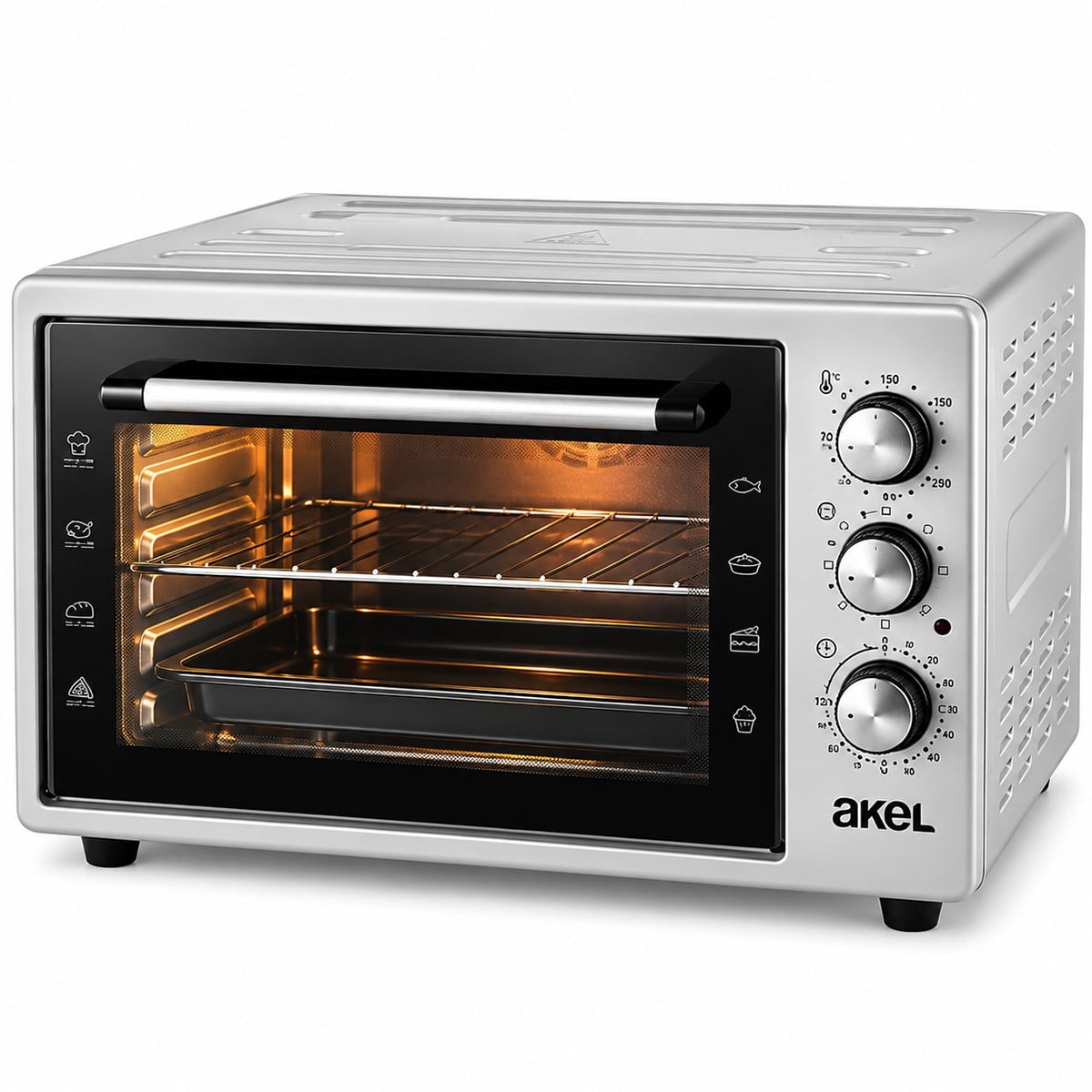 Akel Af-280 ( Saatli) Kare Midi Fırın ( 1200w & 32lt Hacim) ( 3 Kademeli Güç) ( Ayarlanabilir Termostat)