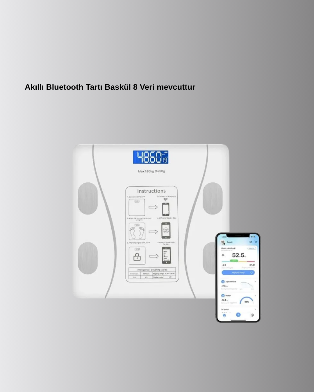 Akıllı Bluetooth Tartı – 8 Farklı Ölçüm Verisi, Otomatik Kişi Tanıma
