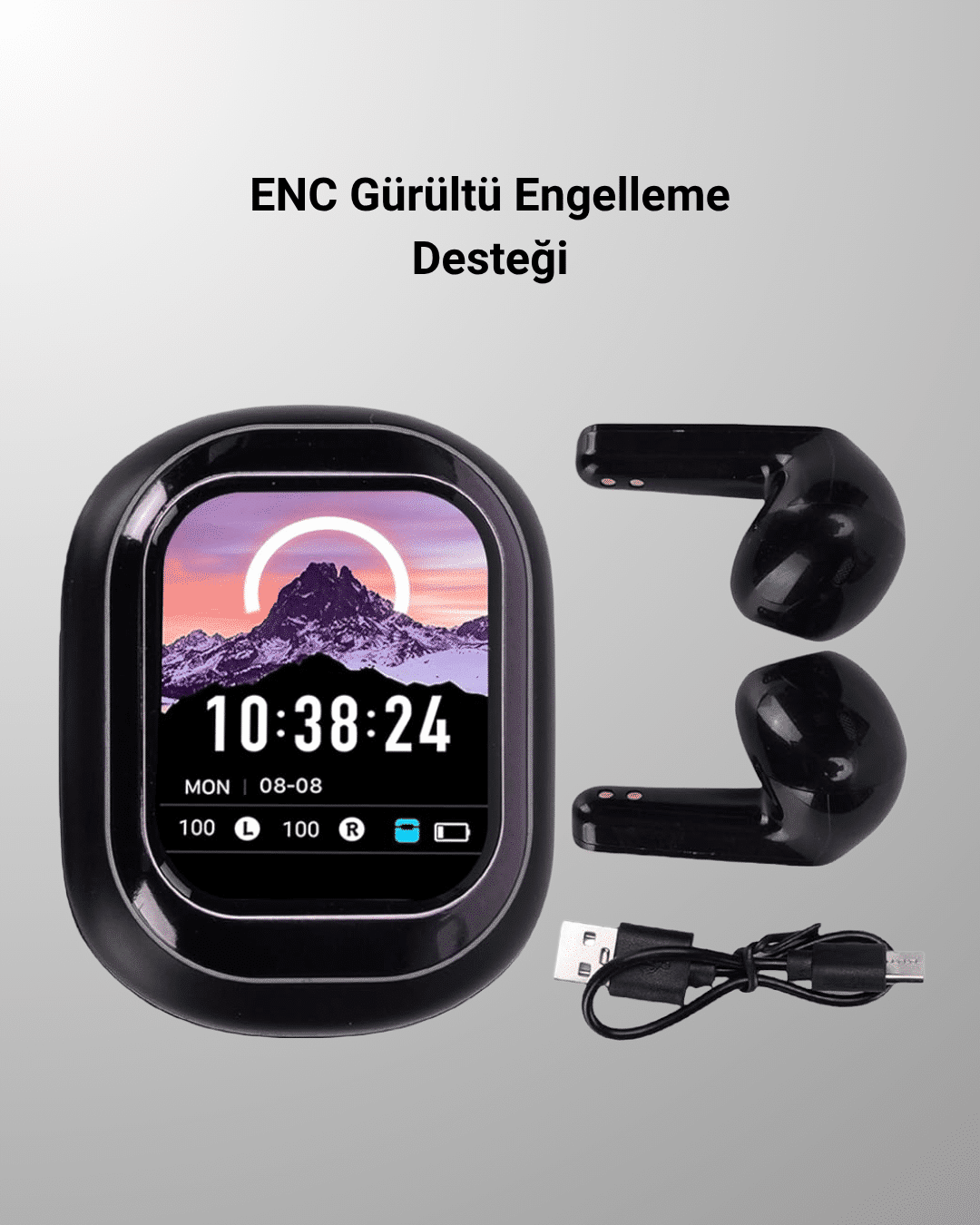 Akıllı Ekranlı Bluetooth 5.4 Kablosuz Kulaklık – Dokunmatik ve Şarj Kutulu