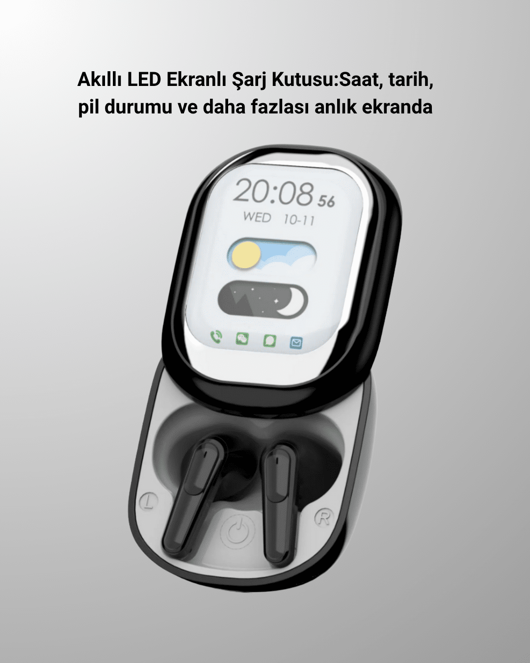 Akıllı Ekranlı Bluetooth 5.4 Kablosuz Kulaklık – Dokunmatik ve Şarj Kutulu