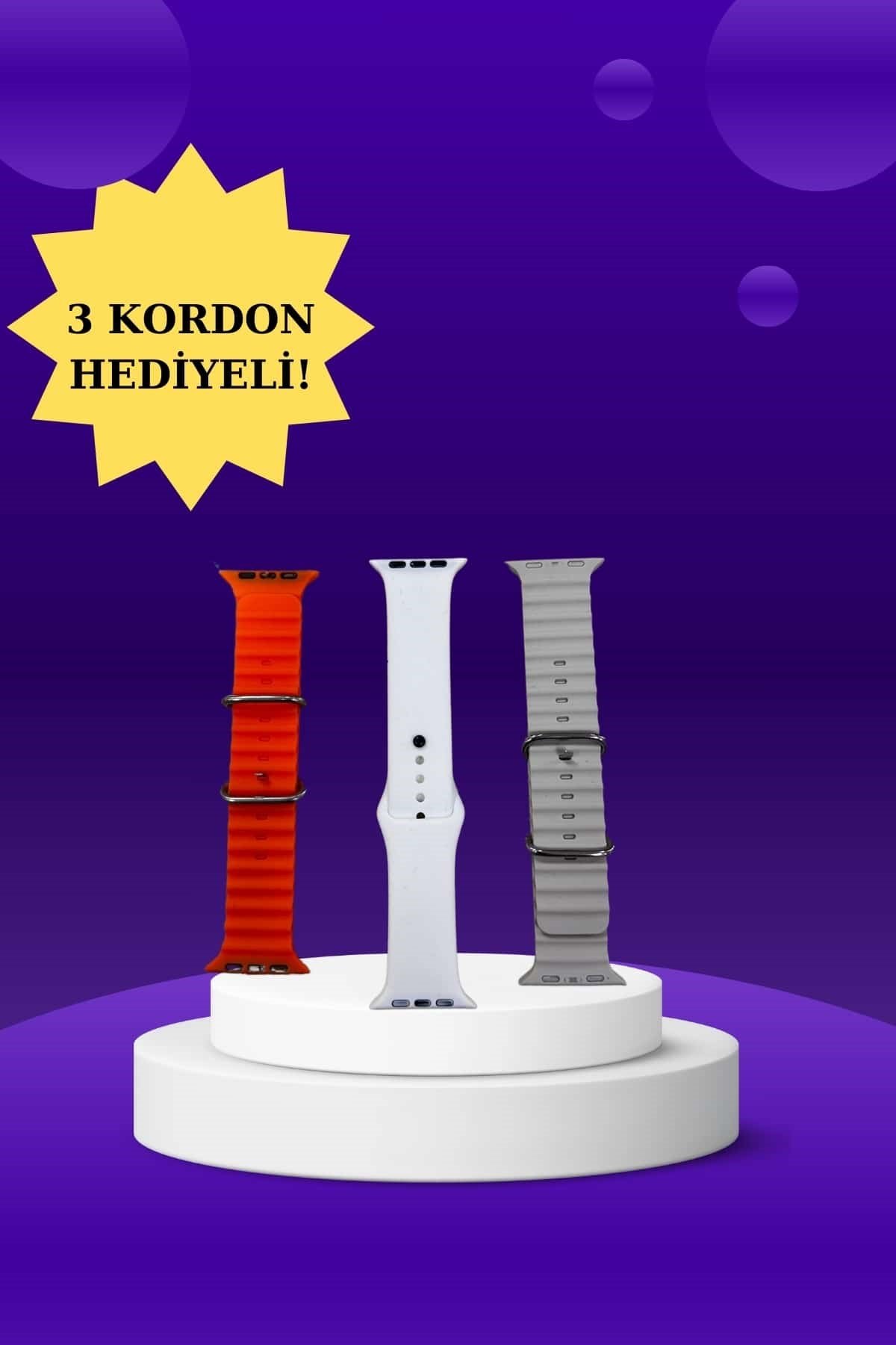 Akıllı Saat Arama Görüşme Bildirim Görme Uyku ve Sağlık Takibi Nabız Ölçer 3 Kordon Hediyeli