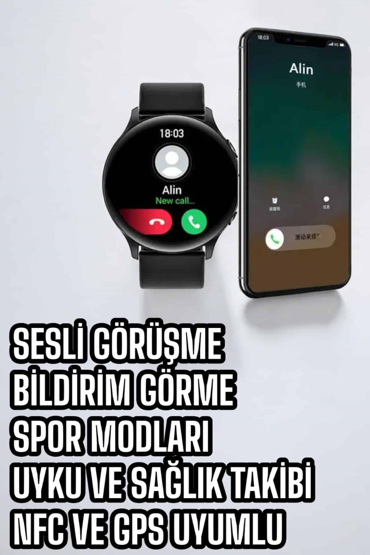 Akıllı Saat Çok Fonksiyonlu Sesli Görüşme NFC Uyumlu Amoled Ekran