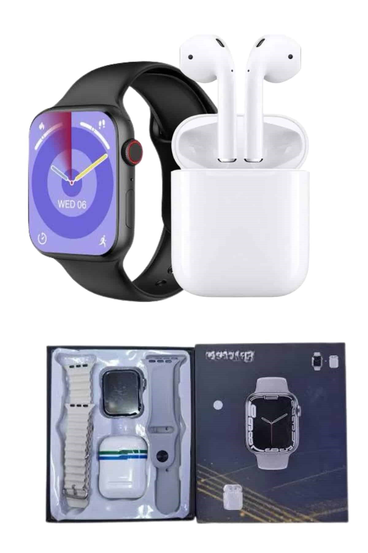 Akıllı Saat Gümüş Kasa Bluetooth Kulaklık Hediyeli Çok Fonksiyonlu İkili Set