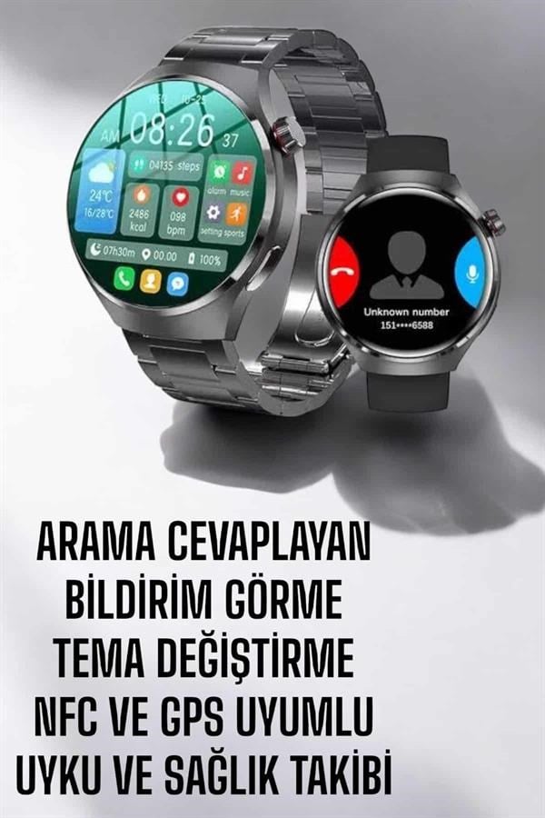 Akıllı Saat Metal Kordonlu GPS ve NFC Uyumlu Arama Cevaplayan
