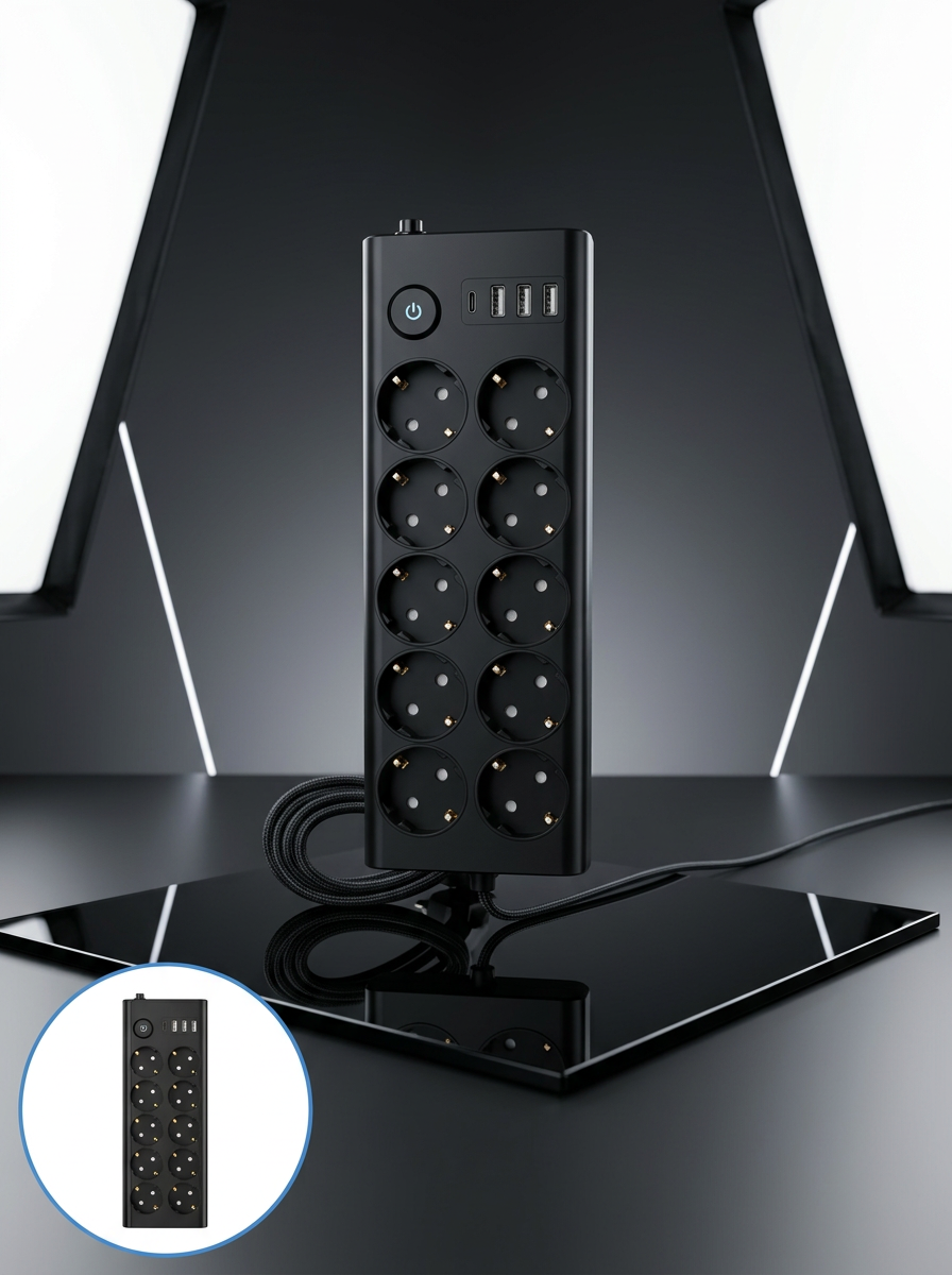 Akım Korumalı 10'lu Çoklu Priz USB-A ve Type-C Şarj Çıkışlı