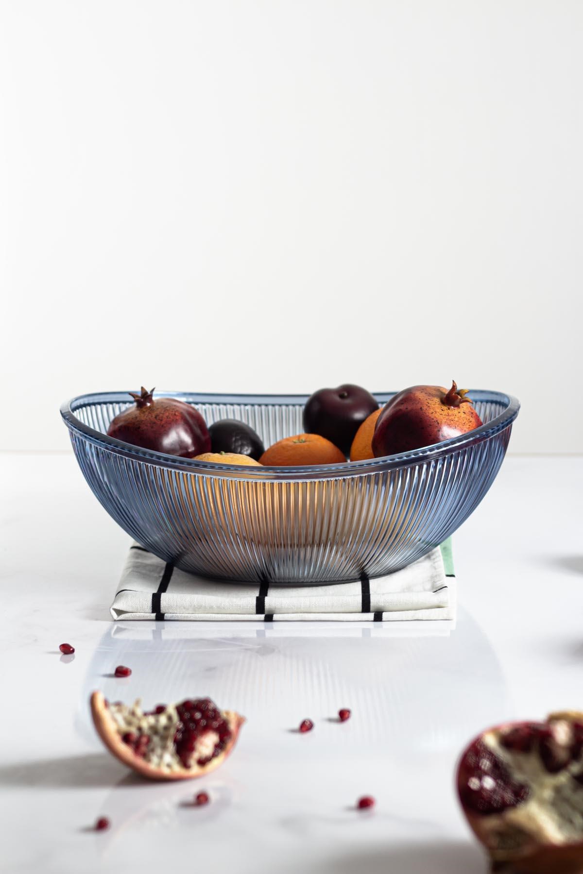 Akrilik Barok Lacivert Büyük Oval Meyve & Salata Kasesi & Karıştırma Kabı / 3,3 Lt (CAM DEĞİLDİR)