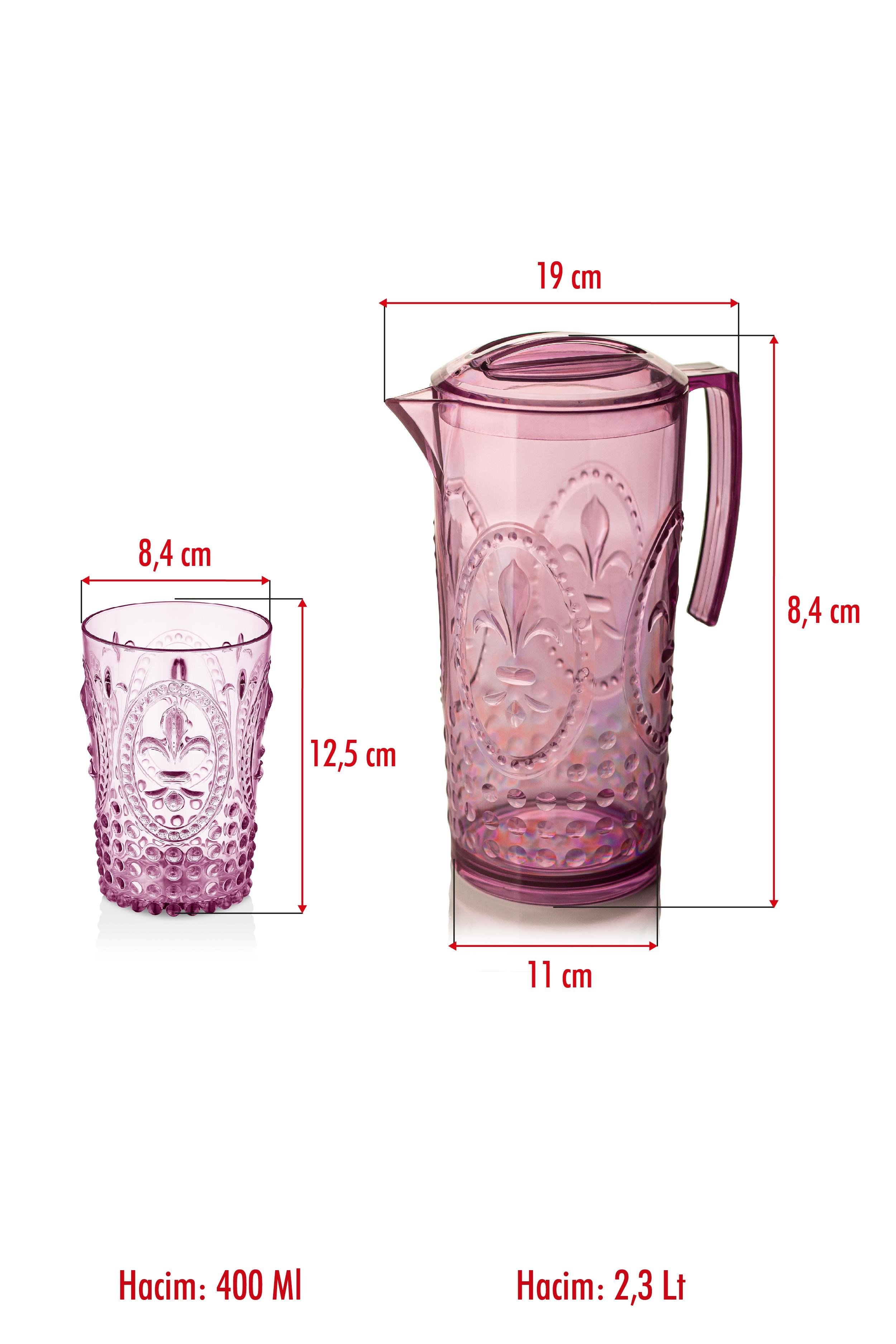 Akrilik Mürdüm Sürahi 2,3 lt Ve 6'lı & Su Meşrubat Kahve Yanı Bardağı 400 ml Seti ( Cam Değildir )