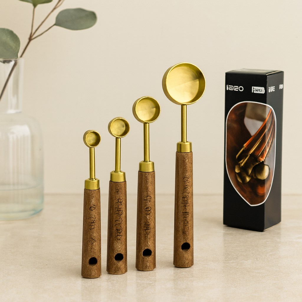 Altın Renk Metal 4lü Ölçü Kaşık Seti (15ml, 5ml, 2.5ml, 1.25ml)