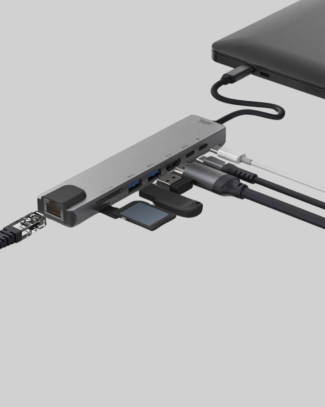 Alüminyum Kasalı MacBook USB-C Hub – 4K HDMI, USB 3.0, SD/TF Kart Girişi, PD Şarj Desteği