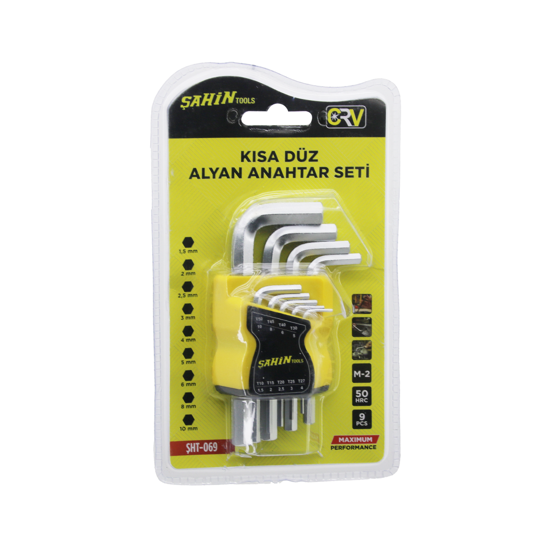 Alyan Anahtar Seti 9 Parça Kısa Düz (1.5?10 mm)