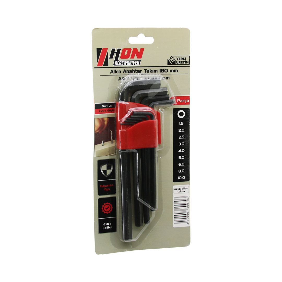 Alyan Anahtar Takımı 9lu Siyah Uzun 180 mm