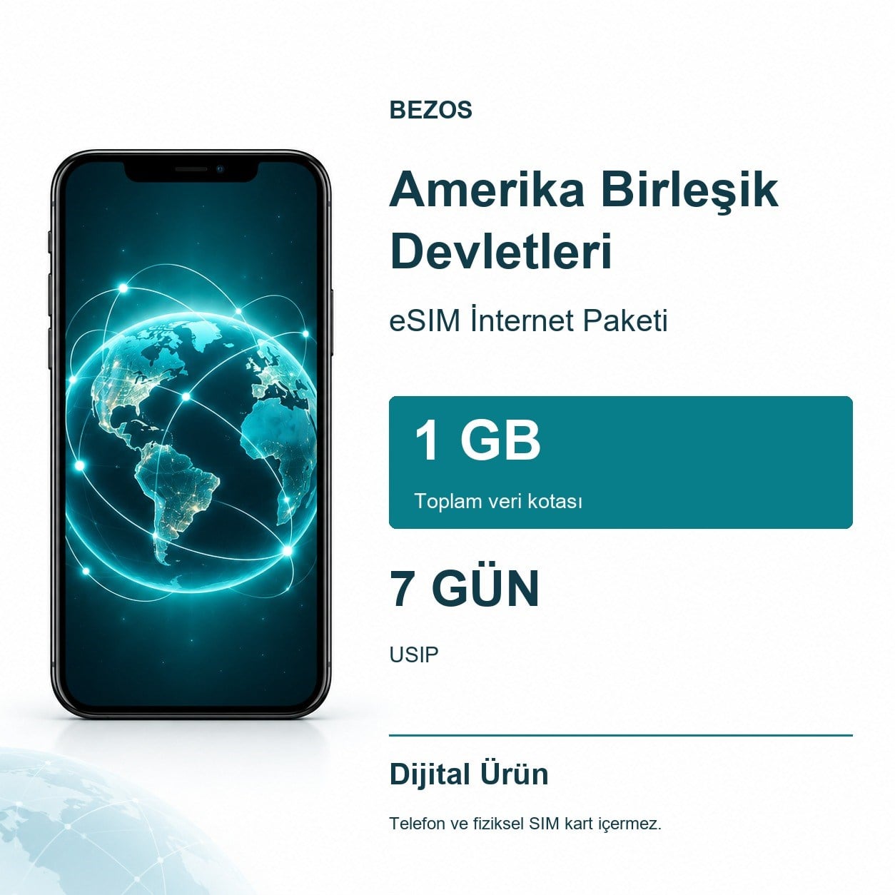 Amerika Birleşik Devletleri eSIM İnternet Paketi 1 GB 7 Gün - USIP