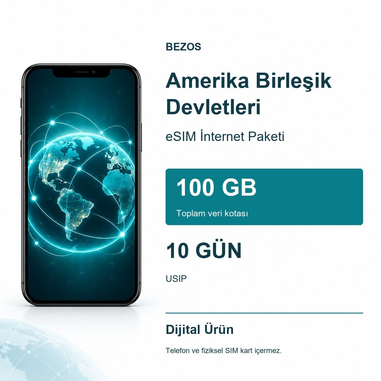 Amerika Birleşik Devletleri eSIM İnternet Paketi 100 GB 10 Gün - USIP