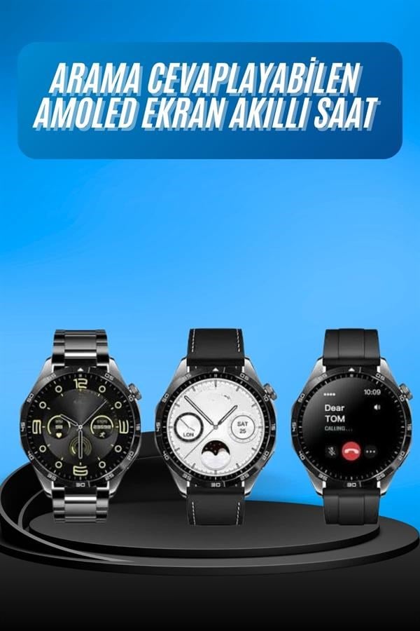 Amoled Ekran 3 Kordonlu Akıllı Saat 5.0 Bluetooth Bağlantılı Android ve İOS Uyumlu