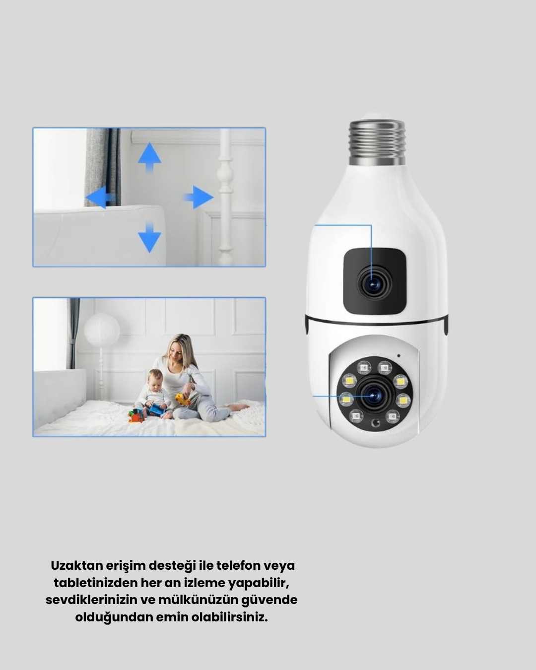Ampul Tipi WiFi Kamera 2MP Lensli Full HD Görüntü ve Akıllı Hareket Algılama (Kopya)