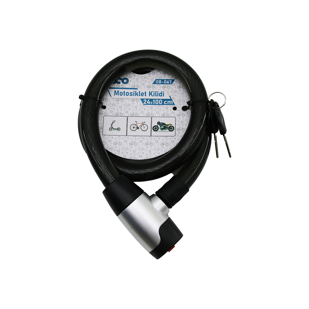 Anahtarlı Çelik Tel Bisiklet ve Motosiklet Kilidi 24mm x 100cm