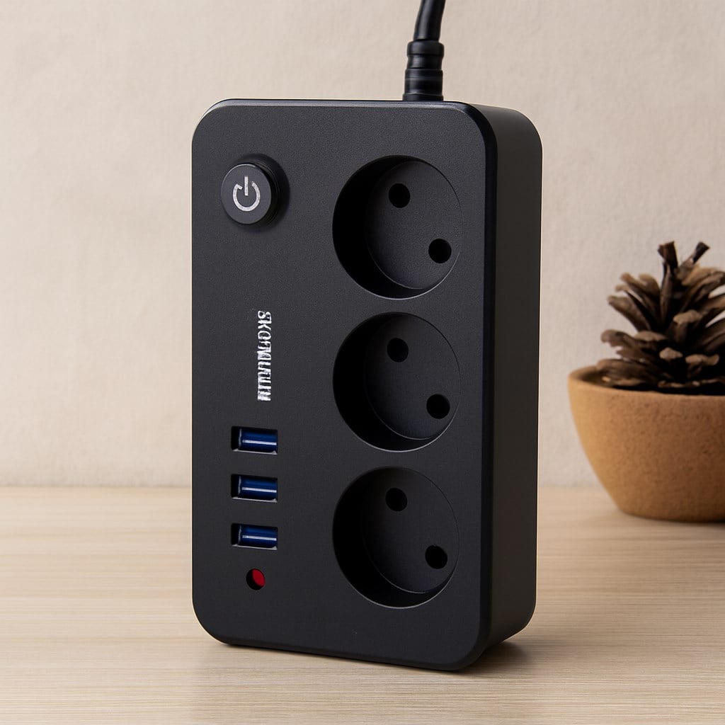 Anahtarlı Termal Korumalı 3lü Priz + 3xUSB 2.1A 2m Uzatma Kablosu Siyah