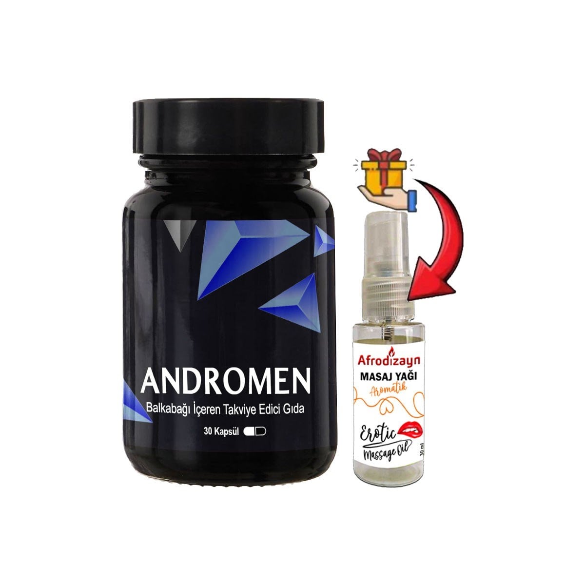 Anrdomen 1 Kutu Erkeklere Özel Yoğun Balkabağı Ekstratı İçeren 30 lu + Afrodizayn Masaj Yağı 30 ml