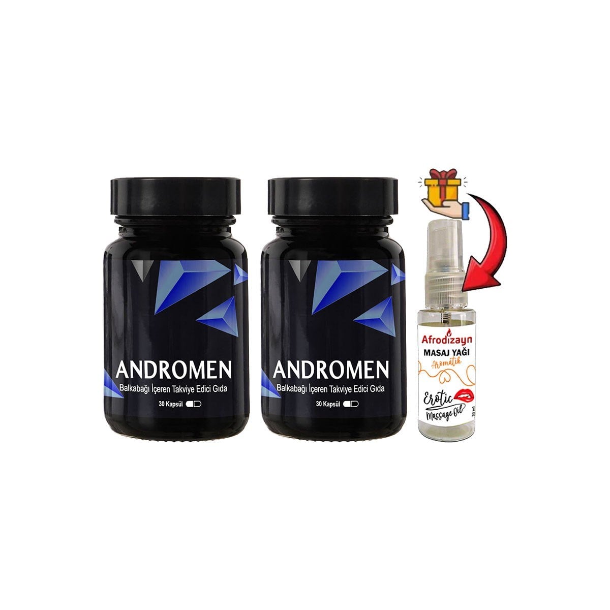 Anrdomen 2 Kutu Erkeklere Özel Yoğun Balkabağı Ekstratı İçeren 30 lu + Afrodizayn Masaj Yağı 30 ml