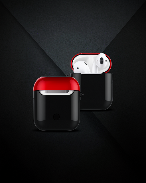 Apple Airpods 2 (2.nesil) 3in1 Kılıf - Siyah-kırmızı