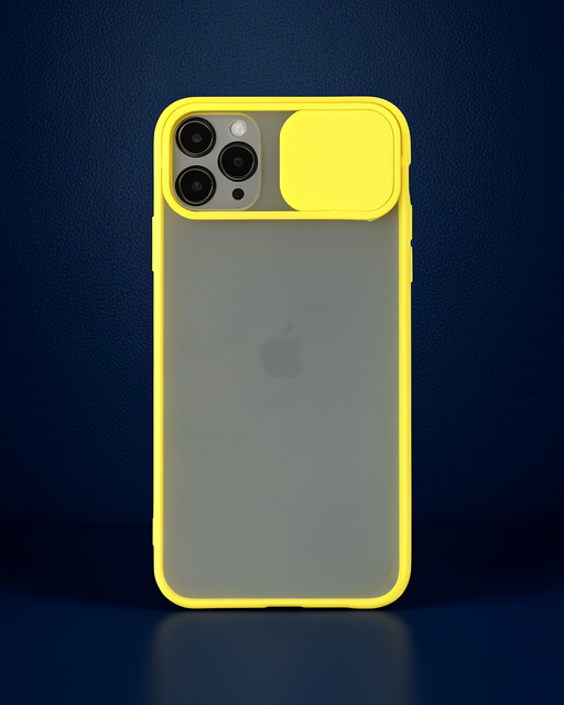Apple İphone 11 Pro Max Kılıf Palm Buzlu Kamera Sürgülü Silikon - Sarı