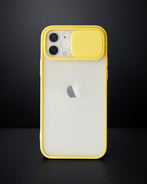 Apple İphone 12 Kılıf Palm Buzlu Kamera Sürgülü Silikon - Sarı