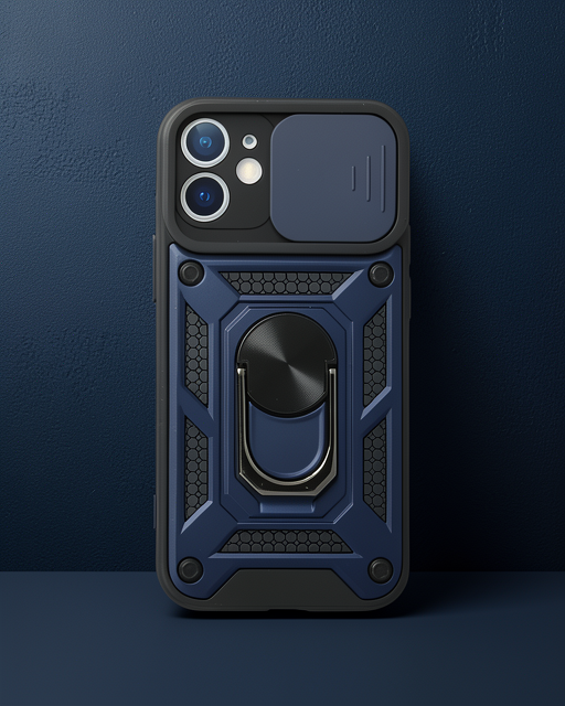 Apple İphone 12 Kılıf Pars Lens Yüzüklü Silikon - Lacivert