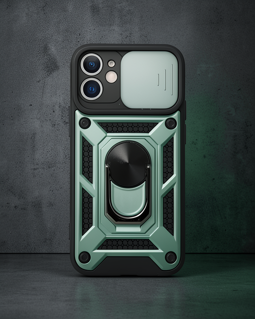 Apple İphone 12 Kılıf Pars Lens Yüzüklü Silikon - Yeşil