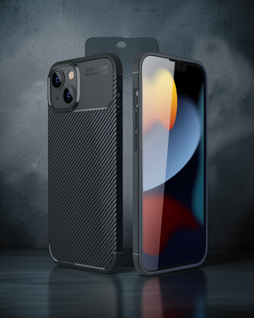 Apple İphone 14 Kılıf Auto Focus Karbon Kapak - Siyah