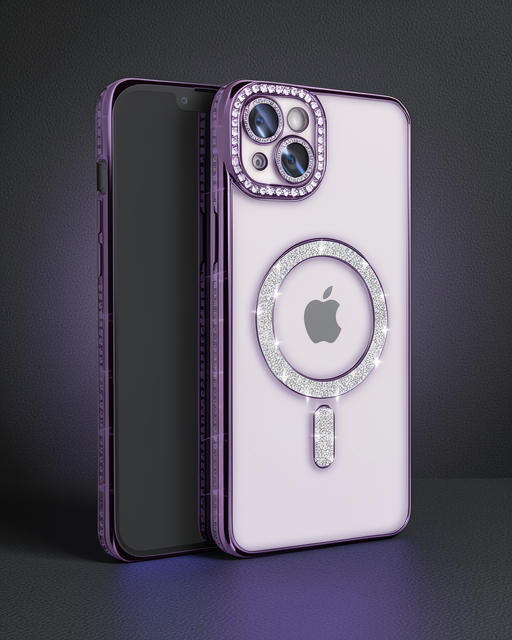 Apple İphone 14 Kılıf Joke Simli Magneticsafe Kılıf - Derin Mor