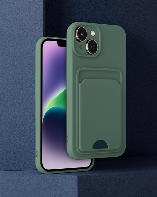 Apple İphone 14 Kılıf Kelvin Kartvizitli Silikon - Koyu Yeşil