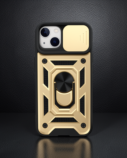 Apple İphone 14 Kılıf Pars Lens Yüzüklü Silikon - Gold